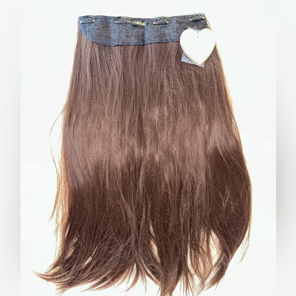 NWT Lulla Belle 1 piece 10” x 24” clip in chocolate Brown Hair Extensions thick
